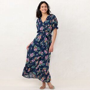LC Lauren Conrad Navy Floral Puff‑Sleeve Midi Dress • Cottagecore / Boho